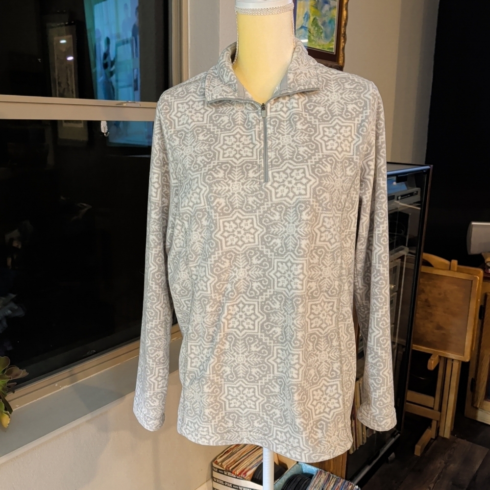 Lands End Women's Gray Patterned 1/4-Zip Pullover Size M Long Sleeve